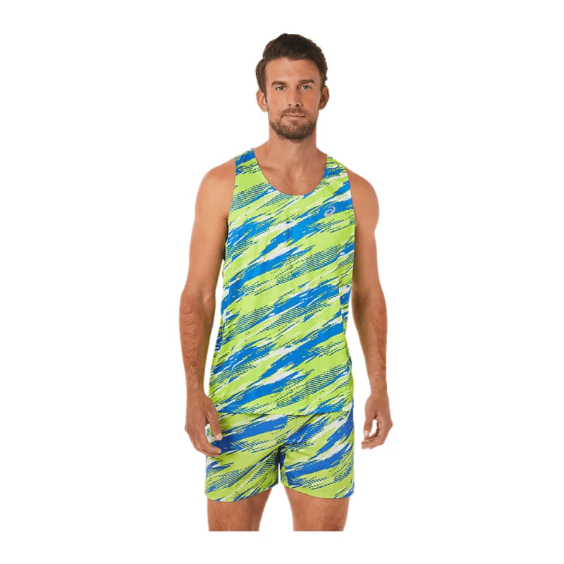 Camiseta Asics Color Injection Singlet Sin Mangas Verde Azul 3 Camiseta Asics Color Injection Singlet Sin Mangas Verde Azul