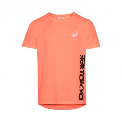 Camiseta Asics Future Tokyo Manga Corta Naranja Negro