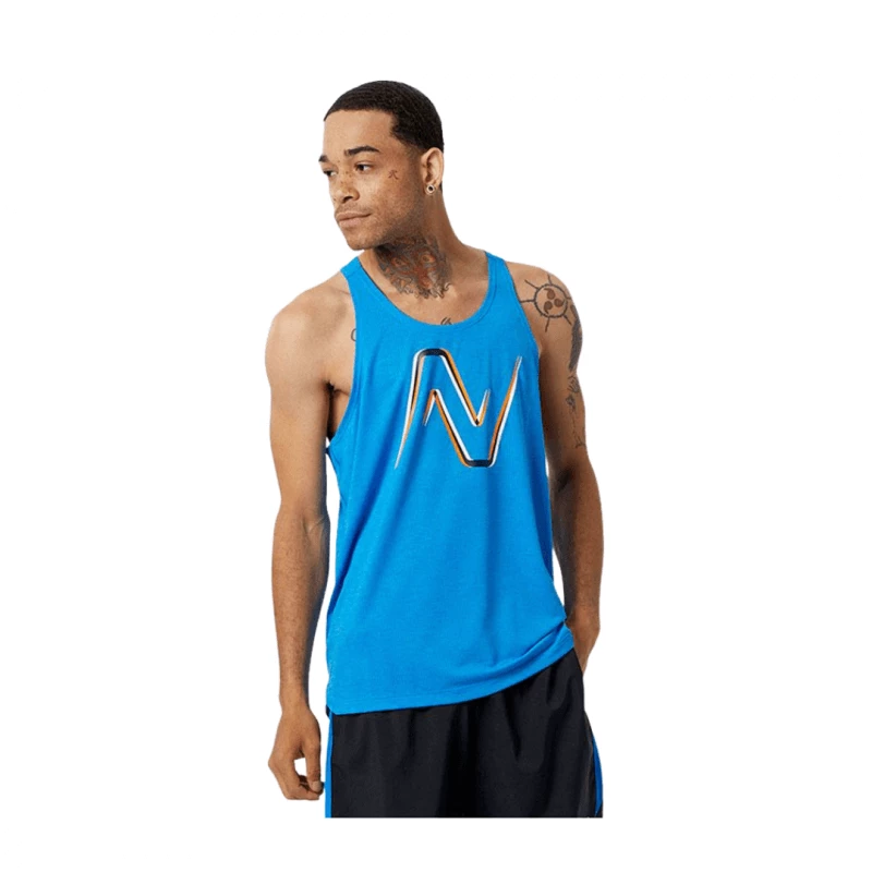 Camiseta New Balance Sin Mangas Graphic Impact Run Azul Cielo 3 Camiseta New Balance Sin Mangas Graphic Impact Run Azul Cielo