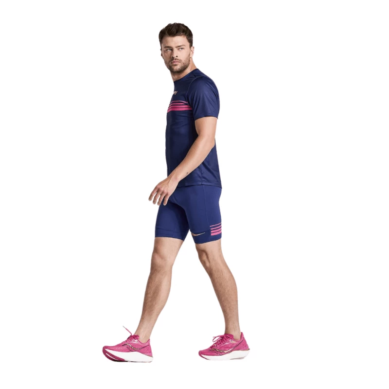 Pantalón Corto Apretado Saucony Elite Azul Rosa 6 Pantalón Corto Apretado Saucony Elite Azul Rosa - Image 4