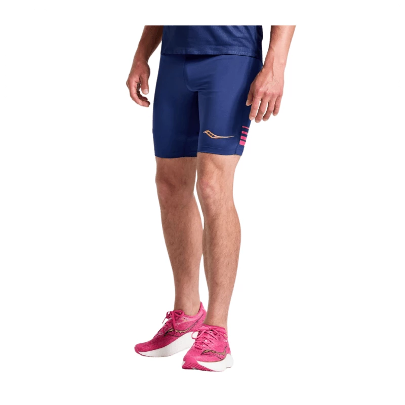 Pantalón Corto Apretado Saucony Elite Azul Rosa 3 Pantalón Corto Apretado Saucony Elite Azul Rosa